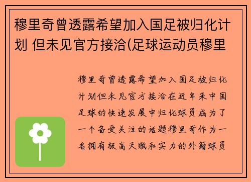 穆里奇曾透露希望加入国足被归化计划 但未见官方接洽(足球运动员穆里奇)