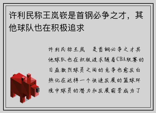 许利民称王岚嵚是首钢必争之才，其他球队也在积极追求