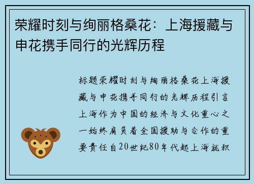 荣耀时刻与绚丽格桑花：上海援藏与申花携手同行的光辉历程