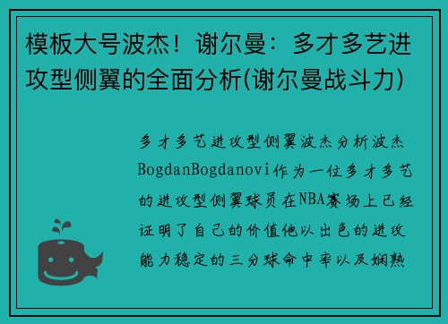 模板大号波杰！谢尔曼：多才多艺进攻型侧翼的全面分析(谢尔曼战斗力)