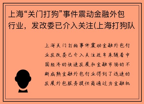 上海“关门打狗”事件震动金融外包行业，发改委已介入关注(上海打狗队热线2019)